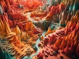 Colorful paper cut terrain mountains background created with technology. photo