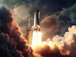 Space shuttle taking off into the sky Created with technology photo