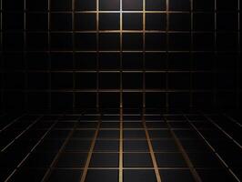 Dark black mosaic background with golden lines Art Deco luxury style texture Created with technology photo