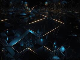 Dark black and gold Geometric grid background Modern dark abstract texture Created with technology. photo