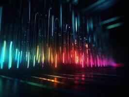 Neon lights wavy lines on dark background Created with technology. photo
