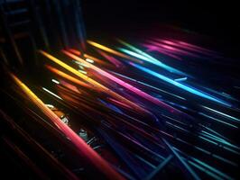 Neon lights wavy lines on dark background Created with technology. photo