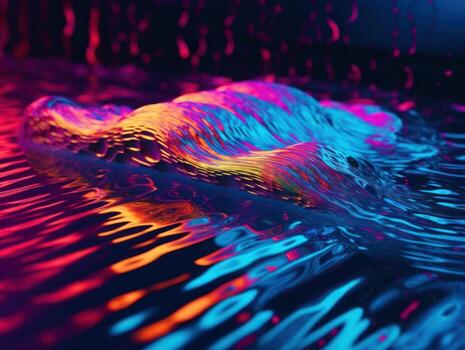 Neon lights Chromatic Holographic liquid dynamic shapes on dark background Created with technology. photo