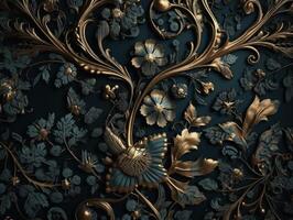 Royal vintage Victorian Gothic background Rococo venzel and whorl created with technology. photo
