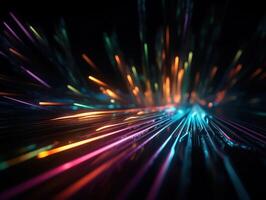 Neon lights wavy lines on dark background Created with technology. photo