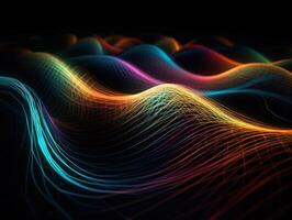 Neon lights wavy lines on dark background Created with technology. photo