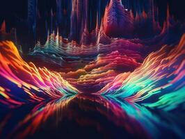 Neon lights Chromatic Holographic liquid dynamic shapes on dark background Created with technology. photo