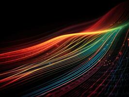 Neon lights wavy lines on dark background Created with technology. photo