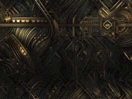 Dark black and gold Geometric grid background Modern dark abstract texture Created with technology. photo
