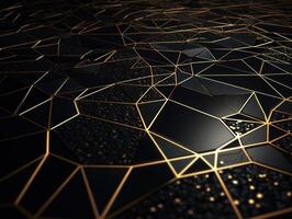 Dark black mosaic background with golden lines Art Deco luxury style texture Created with technology photo