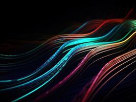 Neon lights wavy lines on dark background Created with technology. photo