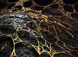 Dark black and gold abstract background An abstract image featuring organic shapes and lines that intersect and overlap created with technology. photo
