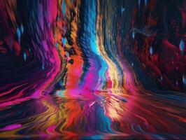 Neon lights Chromatic Holographic liquid dynamic shapes on dark background Created with technology. photo