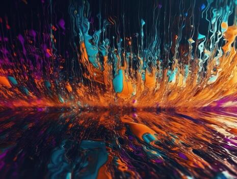 Neon lights Chromatic Holographic liquid dynamic shapes on dark background Created with technology. photo