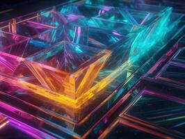 Neon lights Chromatic Holographic cubes on dark background Created with technology. photo