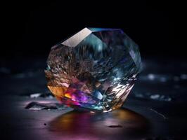 Natural gemstone on black background with reflections. Created with technology photo