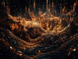 Abstract liquid dynamic shapes futuristic dark black and gold banner created with technology photo