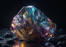 Natural gemstone on black background with reflections. Created with technology photo