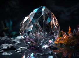 Natural gemstone on black background with reflections. Created with technology photo