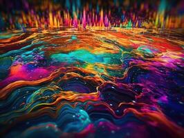 Neon lights Chromatic Holographic liquid dynamic shapes on dark background Created with technology. photo