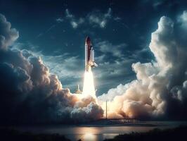 Space shuttle taking off into the sky Created with technology photo