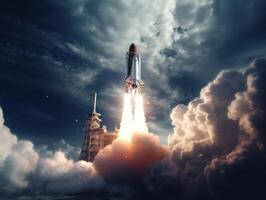 Space shuttle taking off into the sky Created with technology photo