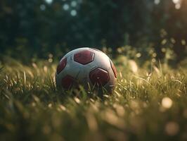 fútbol pelota en verde césped creado con generativo ai tecnología foto