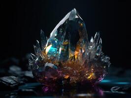 Natural gemstone on black background with reflections. Created with technology photo