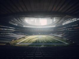 fútbol americano estadio con brillante luces y asientos creado con generativo ai tecnología foto