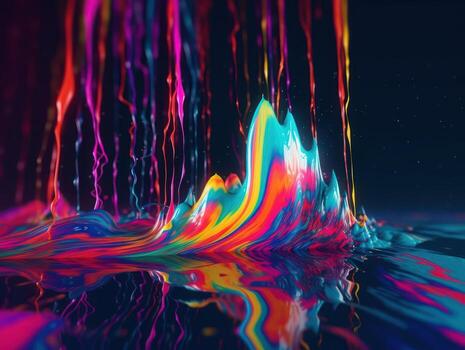 neón luces cromático holográfico líquido dinámica formas en oscuro antecedentes creado con generativo ai tecnología. foto