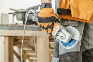 Worker with Circular Saw photo