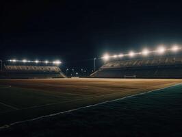 Football stadium with bright lights and seats Created with technology photo