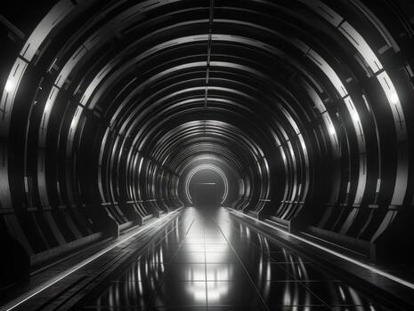 Abstract futuristic tunnel corridor with glowing lights and reflections Science fiction style Created with technology photo
