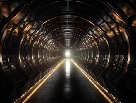 Abstract futuristic tunnel corridor with glowing lights and reflections Science fiction style Created with technology photo