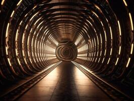 Abstract futuristic tunnel corridor with glowing lights and reflections Science fiction style Created with technology photo