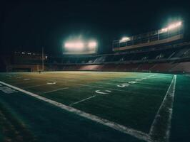 Football stadium with bright lights and seats Created with technology photo