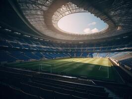 Football stadium with bright lights and seats Created with technology photo