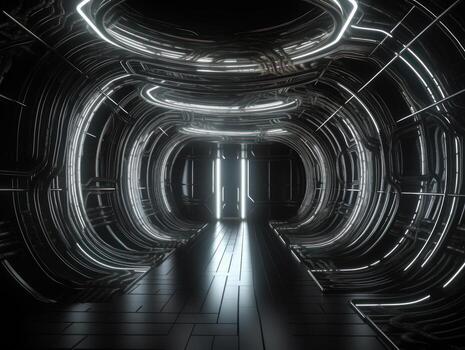 Abstract futuristic tunnel corridor with glowing lights and reflections Science fiction style Created with technology photo