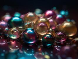 Iridescent pearl spheres on a dark background Liquid dynamic shapes Created with technology. photo