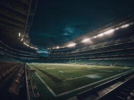 fútbol americano estadio con brillante luces y asientos creado con generativo ai tecnología foto