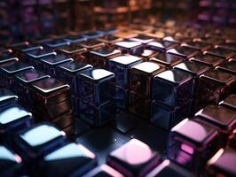 Futuristic metallic cubes background Abstract geometric mosaic grid Square tiles pattern technology photo