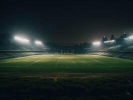 fútbol americano estadio con brillante luces y asientos creado con generativo ai tecnología foto