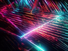 Neon lights diagonal lines on dark background Created with technology photo