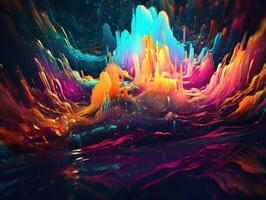 Neon lights Chromatic Holographic liquid dynamic shapes on dark background Created with technology. photo
