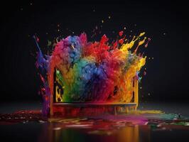 Colorful paint splashing on a black background created with technology. photo