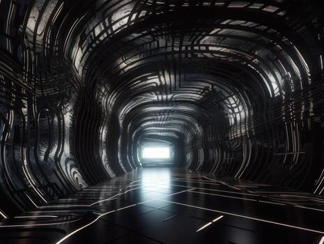 Abstract futuristic tunnel corridor with glowing lights and reflections Science fiction style Created with technology photo