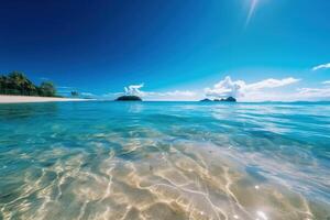 soleado playa azul Oceano antecedentes. ilustración ai generativo foto