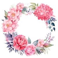 Watercolor pink floral wreath. Illustration png