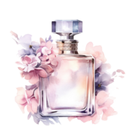 acuarela perfume botella con flores ilustración ai generativo png