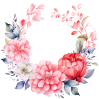 Watercolor pink floral wreath. Illustration png